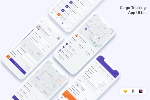 货物追踪App UI界面设计套件 Cargo Tracking App UI Kit