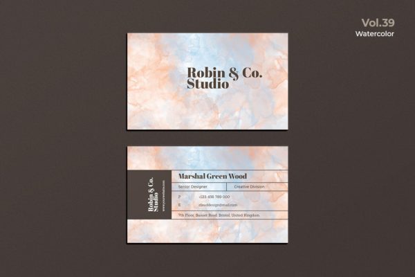 水彩设计风格企业名片设计模板v39 Business Card Watercolor Vol. 39