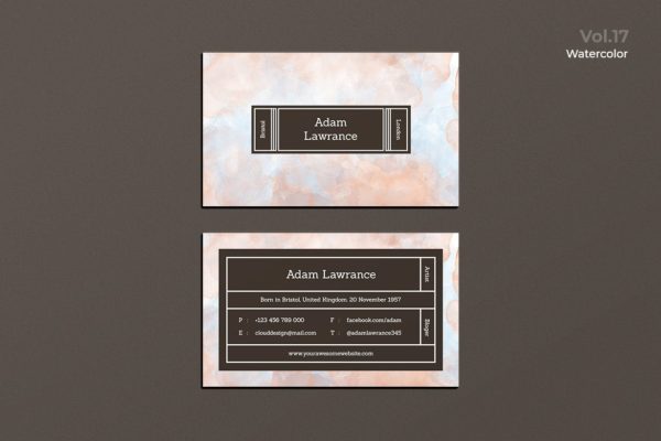 水彩设计风格企业名片设计模板v17 Business Card Watercolor Vol. 17