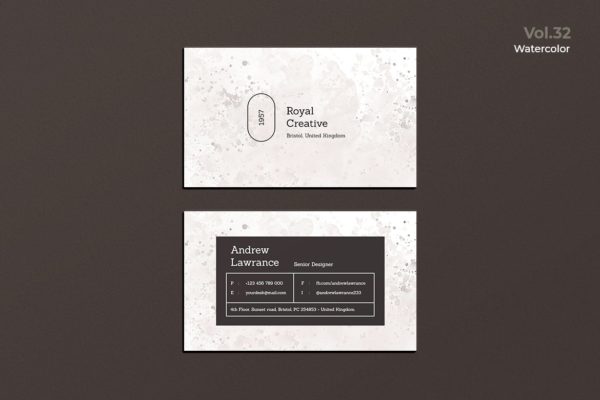 水彩设计风格企业名片设计模板v32 Business Card Watercolor Vol. 32