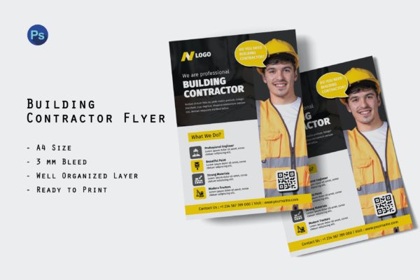 建筑承包商传单设计 Building Contractor Flyer Template