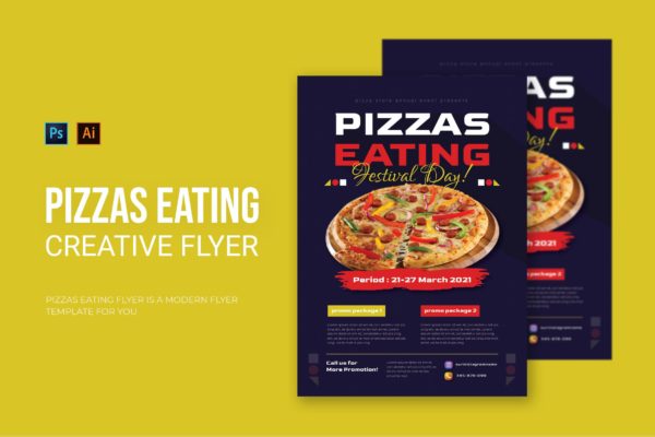 披萨食品传单设计模板 Pizzas Eating – Flyer
