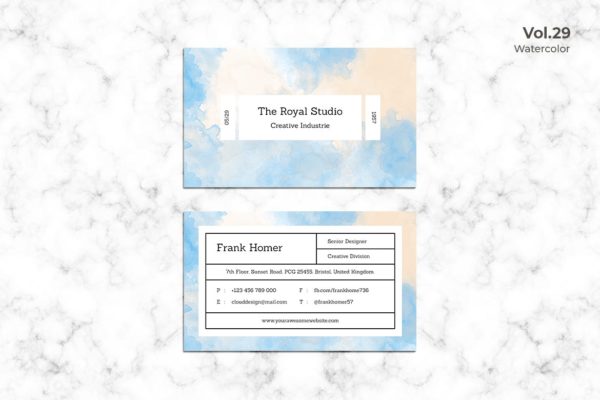 水彩设计风格企业名片设计模板v29 Business Card Watercolor Vol. 29