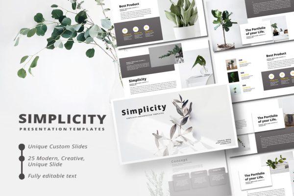 简约家居盆栽PPT幻灯片设计模板 Simplicity – PowerPoint Template