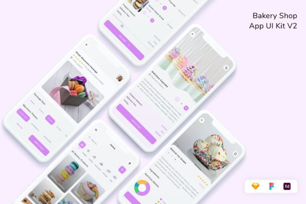 面包店App UI界面设计套件v2 Bakery Shop App UI Kit V2