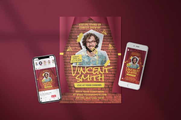 脱口秀喜剧推广海报宣传单&社交套件 Stand up Comedy Promotion – Flyer Media Kit