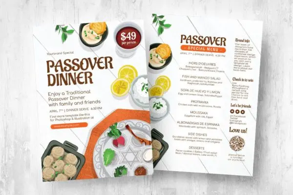 逾越节宣传单&菜单设计模板v1 Passover Flyer & Menu Templates V.1