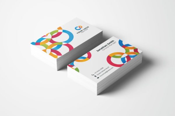 多彩圆环风格企业名片设计模板v84 Business Card Template.v84