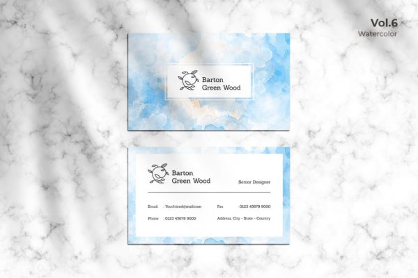 水彩设计风格企业名片设计模板v6 Business Card Watercolor Vol. 6