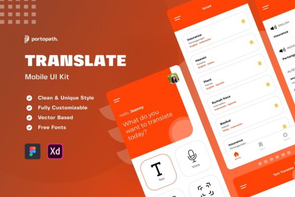 翻译App应用程序设计套件 Translator App – Mobile Kit