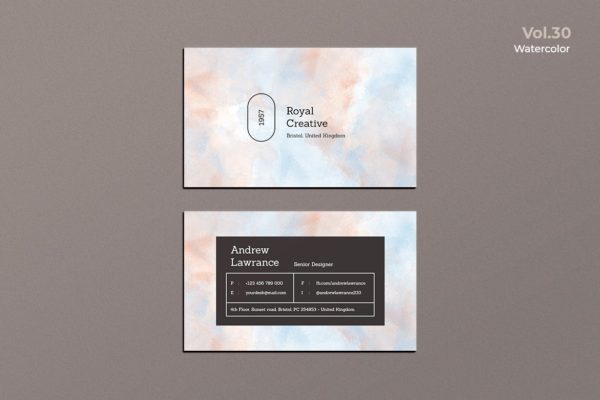 水彩设计风格企业名片设计模板v30 Business Card Watercolor Vol. 30