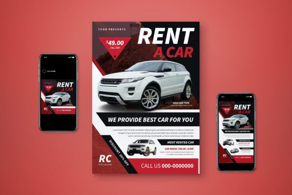 租车服务海报传单设计模板合集 Rent Car Flyer Set