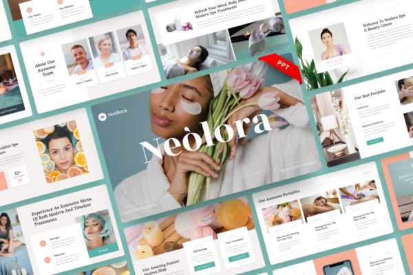 水疗美容中心PPT素材 Neolora – Spa & Beauty Center PowerPoint