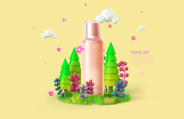 护肤品3D花草元素海报设计韩国素材[psd]