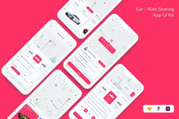 打车拼车App UI界面设计套件 Car – Ride Sharing App UI Kit