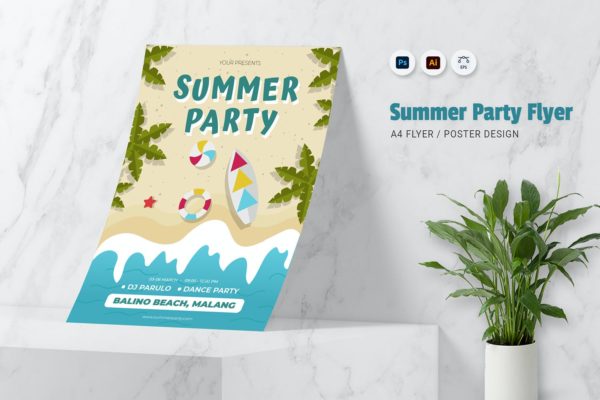 夏日海滩派对宣传单模板下载 Summer Sea Party Flyer