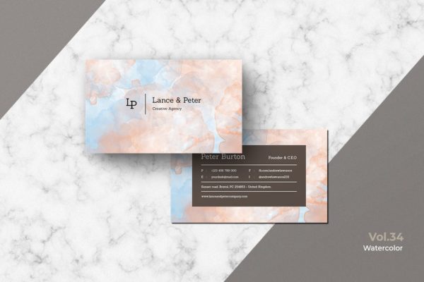 水彩设计风格企业名片设计模板v34 Business Card Watercolor Vol. 34