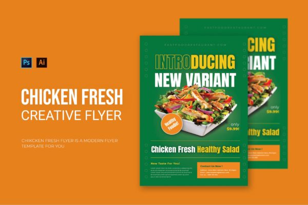 鸡肉沙拉食品传单素材 Chicken Fresh – Flyer