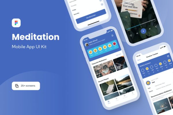 打坐冥想App UI界面设计套件 Relax – Meditation App UI Kit
