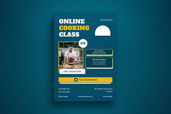 在线烹饪课程海报传单设计模板合集 Online Cooking Class Flyer