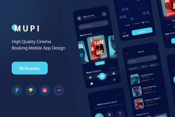 电影预订App应用程序用户界面设计套件 MUPI – Cinema Booking Apps UI Kit
