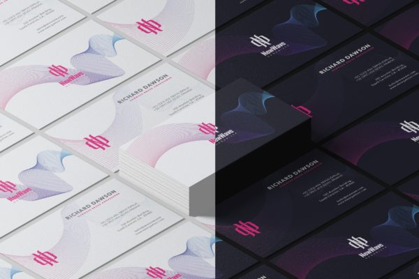 渐变波浪线条创意名片设计模板v1 Creative Business Card Vol.1 – New Wave