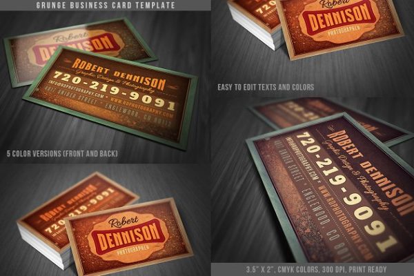 复古怀旧风格企业名片设计模板 Grunge Business Card Template 02