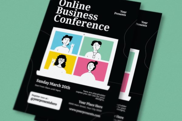 在线商务会议传单素材 Online Business Conference Flyer