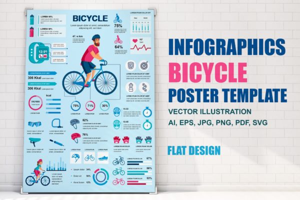 自行车运动主题信息图表海报设计模板 Bicycle Infographics Poster Template