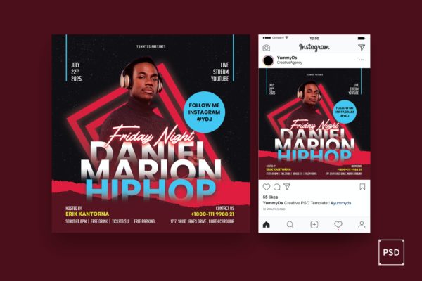 DJ音乐活动海报传单&Instagram素材 Guest DJ Square Flyer & Instagram Post