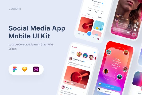 社交媒体App应用界面UI设计套件 Social Media App – Uixasset