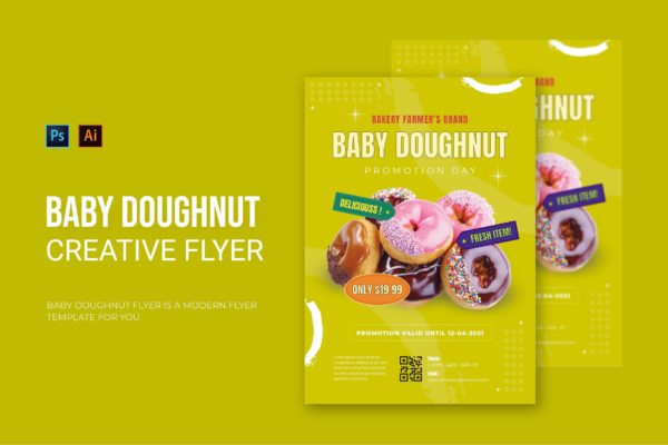 甜甜圈食品宣传单素材 Baby Doughnut – Flyer