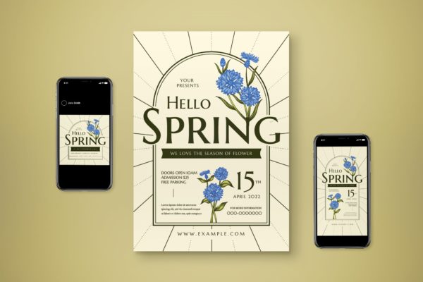 花卉春季海报传单设计模板合集 Hello Spring Flyer Set