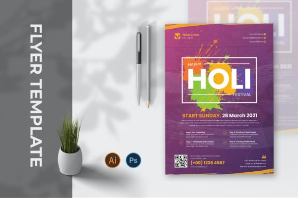 洒红节海报传单模板素材 Holi Festival – Flyer AC