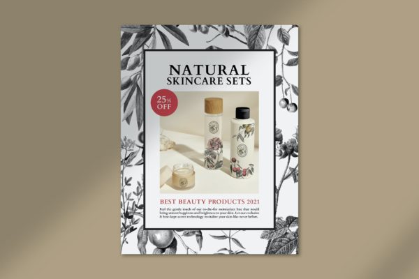 植物装饰商业海报传单模板 Business flyer template in luxury botanical
