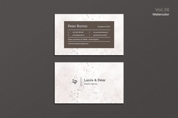 水彩设计风格企业名片设计模板v36 Business Card Watercolor Vol. 36