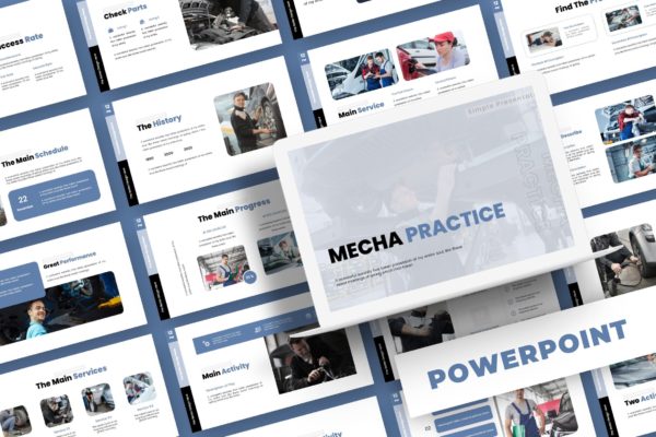 机械维修服务PPT演示幻灯片模板  Mecha Practice – Powerpoint Template