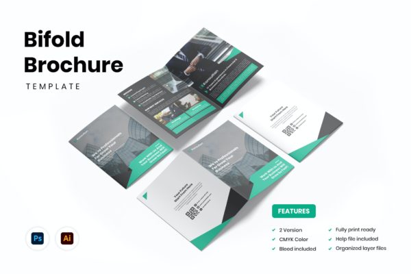 商业顾问双折页小册子设计模板 Brochure Bifold – Konsultan 1