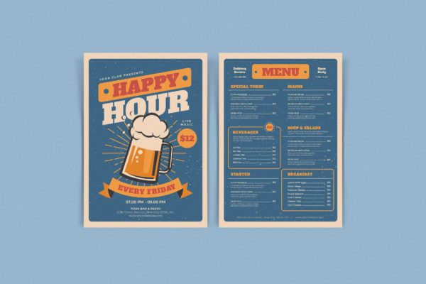 欢乐时光啤酒节海报模板下载 Happy Hour Flyer Template