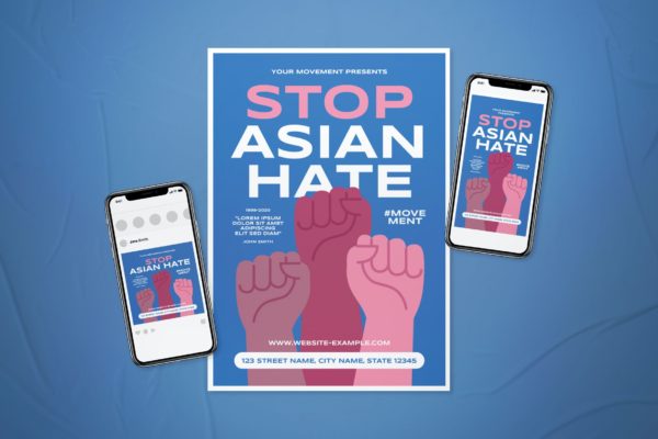 停止仇恨亚裔海报设计&Instagram模板合集 Stop Asian Hate Flyer Set