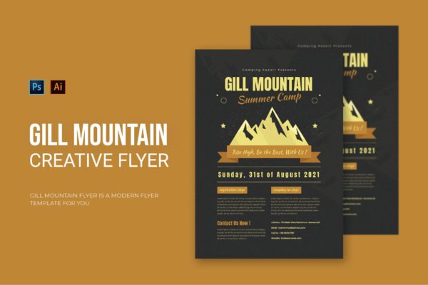 登山旅行宣传单设计模板 Gill Mountain – Flyer