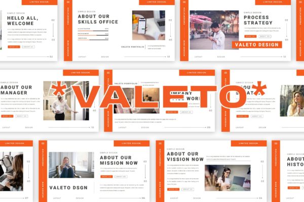 橙白配色幻灯片模板合集 VALETO Bundle Presentation Template