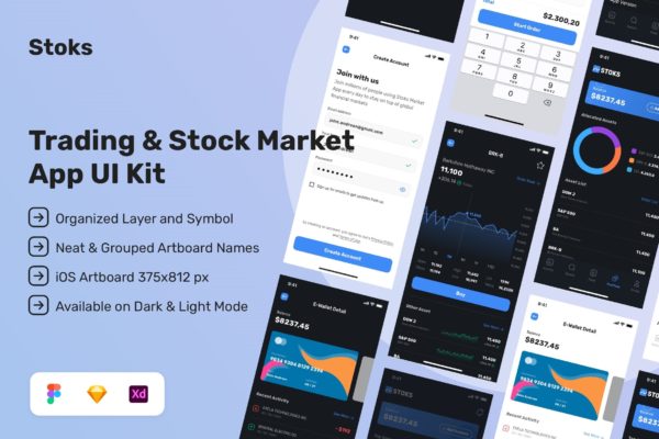 股票市场App UI界面设计套件 Stoks – Stock Market App UI Kit