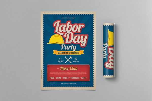 劳动节派对传单海报设计模板v4 Labor Day Party Flyer