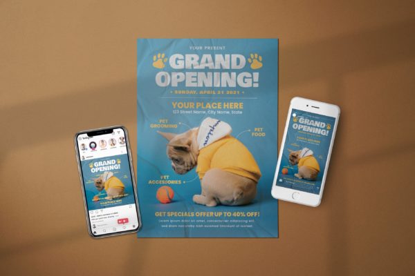 宠物店促销海报宣传单&社交套件 Pet Shop Promotion – Flyer Media Kit