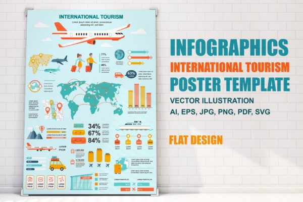 世界旅游主题信息图表海报设计模板 Tourism Infographics Poster Template