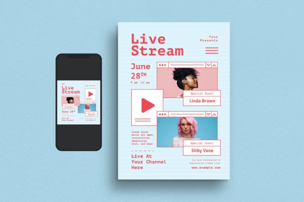 Live直播活动传单设计 Live Stream Event Flyer Set