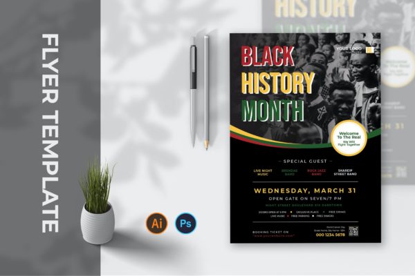 黑人历史月海报传单模板素材 Black History Month – Flyer AC