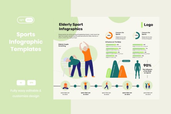 老年人运动信息图表设计模板 Sport Infographic Template for Elderly People