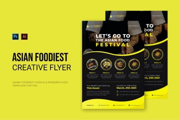 亚洲美食宣传单设计模板 Asian Foodiest – Flyer